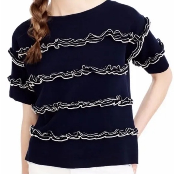 J. Crew Ruffle Boatneck Sweater Xs - Picture 1 of 6